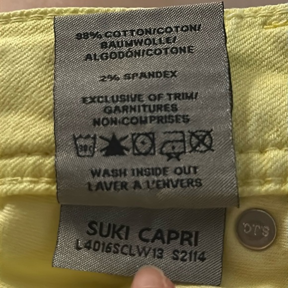 Silver Jeans Suki Capri Womens Pale‎ Yellow Denim Pants Pockets 26 L4016SCLW13 - Picture 9 of 9